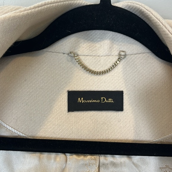 Massimo Dutti Wool Pea Coat Women's Size 4 Small Cream Fur Hood - Picture 2 of 11